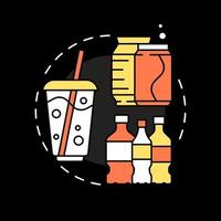 Non-alcoholic refreshing drinks concept icon for dark theme. Beverage packages types for different purposes. Assortment abstract idea thin line illustration. Isolated outline drawing. Editable stroke vector