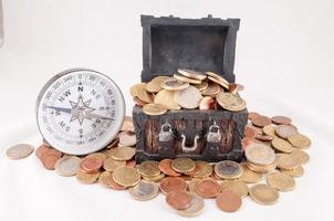 Euro coins and a compass photo