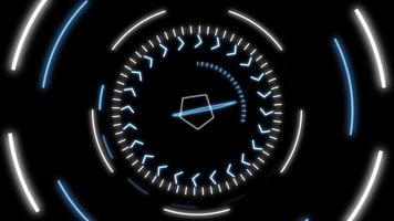 Animated hud retina scanner with blue circles and white circles shows high-tech for science fiction or cyberspace with futuristic shapes and rotating circles as head-up display interface for analyzing video