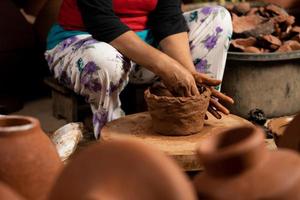 The process of forming traditional pottery crafts, located in Kasongan, Yogyakarta, Indonesia photo