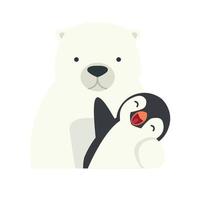 polar bear hug penguin cartoon vector