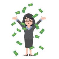 Business woman throwing  dollar cash money vector