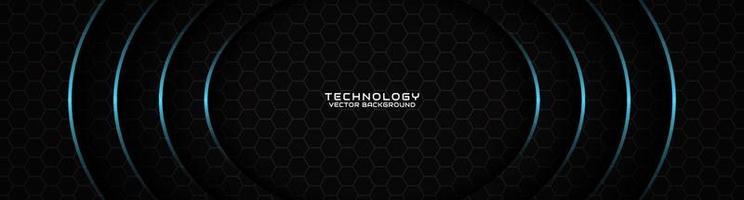 3D black techno abstract background overlap layer on dark space with blue curve effect decoration. Modern graphic design element cutout style concept for banner, flyer, card, or brochure cover vector