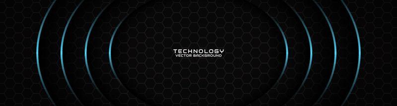 3D black techno abstract background overlap layer on dark space with blue curve effect decoration. Modern graphic design element cutout style concept for banner, flyer, card, or brochure cover