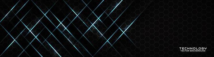 3D black techno abstract background overlap layer on dark space with blue light line effect decoration. Modern graphic design element cutout style concept for banner, flyer, card, or brochure cover vector