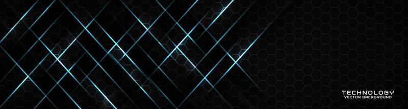 3D black techno abstract background overlap layer on dark space with blue light line effect decoration. Modern graphic design element cutout style concept for banner, flyer, card, or brochure cover