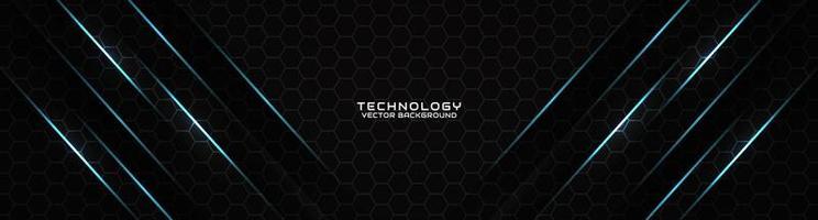3D black techno abstract background overlap layer on dark space with blue light line effect decoration. Modern graphic design element cutout style concept for banner, flyer, card, or brochure cover vector