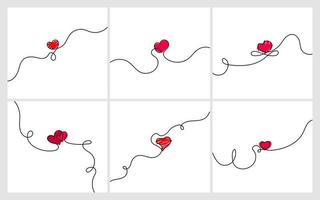 Posters with continuous line and heart Set vector