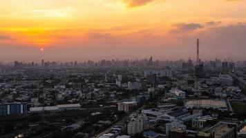 High angle view Aerial photograph of landscape city and sunset photo