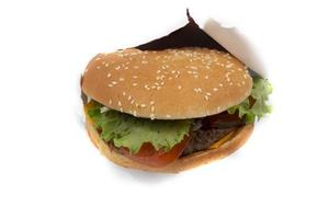 Hamburger with ketchup on a white background. photo