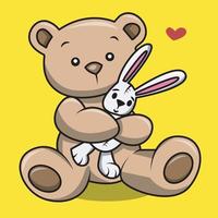 vector teddy bear hugging a teddy rabbit with love