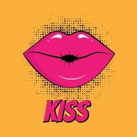 Poster with lips in pop art comic style. vector
