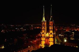 Cityscape of night Wroclaw panorama in Poland, aerial view photo