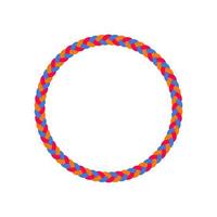 Red, orange and blue color braided rope circle vector frame. Abstract circular lasso border. Round nautical cord design.