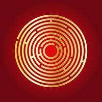 Golden gradient maze circle vector symbol. Round labyrinth logo icon. A game of finding exist from complex circular path using logic and intelligence.