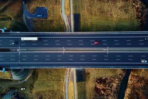Aerial view of highway with moving cars photo