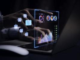 businessman working with business Analytics and Data Management System on computer, online document management and metrics connected to database. Corporate strategy for finance, operations, sales. photo