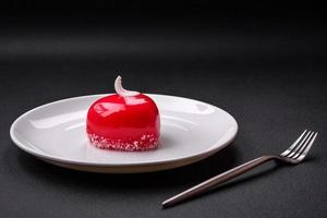 Beautiful tasty cake red color cheesecake in the shape of a heart photo