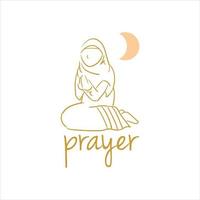 mujer musulmana reza en la noche ilustración vector