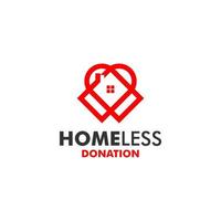 Simple red line charity and donation for homeless logo design vector