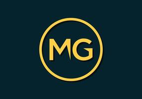 eps10 vector Creative modern elegant trendy unique artistic yellow golden color MG GM M G initial based lettermark icon logo with shadow isolated on dark background