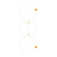 eps10 orange vector abstract line art of moon with shining stars isolated on white background