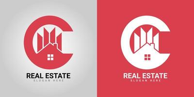 C letter real estate logo design on colorful background vector