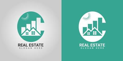 C letter real estate logo design on colorful background vector