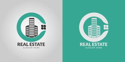 C letter real estate logo design on colorful background vector