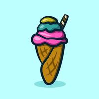 concepto de ilustración de dibujos animados de cono de helado con rollo de oblea vector