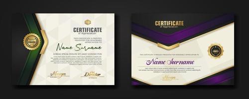 New design two set  luxury certificate  template with shadow effect on overlap layers and cream color on  pattern background vector