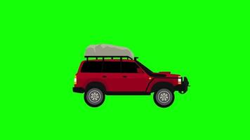 tekenfilm vlak ontwerp animatie van een in beweging auto suv. rood auto naadloos lus animatie. vervoer concept. 4k, hd, sd oplossing. video