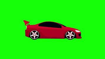 animato rosso auto movimento, sport auto isolato su verde schermo sfondo 4k video