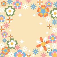 Floral frame card template. Flowers on a beige background. vector