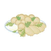 Dumplings with parsley on a colorless background, appetizing dumplings with green parsley. vector