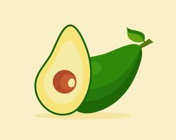 There is Avocado with seed and leaf. Cartoon vector style for your design