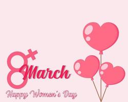 Happy women's day concept. Cute and kawaii color balloons with text. Space for your copy. Cartoon vector style for your design.