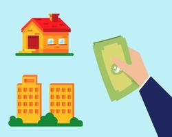 Loans for real estate concept, There are hand hold note bank for sell or buy new house. Cartoon vector style for your design.