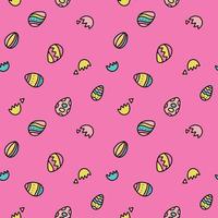 Easter eggs hunt seamless pattern. Groovy retro egg background. Abstract eggy surface design for Easter wrapping or invitation cards. 70s vintage style. Linear doodle vector illustration.