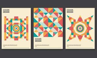 Set of three abstract retro style covers backgrounds with geometric shape. Applicable for Cover, Poster, Card Design and other print and web related items..Colorful geometrical shapes. Pro Vector