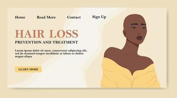 Young Woman Alopecia Awareness Month banner. Bald is beautiful. Template for banner, poster with text inscription. Vector illustration