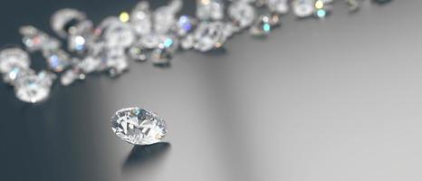 grupo de diamantes colocado sobre fondo brillante 3d renderizado enfoque suave foto