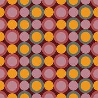 Vector seamless pattern with small circles in groovy retro style. Pastel colors on dark red. Paper or fabric print, wallpaper, background