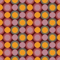 Vector seamless pattern with small circles in groovy retro style. Pastel colors on dark red. Paper or fabric print, wallpaper, background