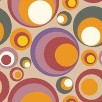 Vector seamless pattern with circles in groovy retro style. pastel colors on taupe. Paper  or fabric print, wallpaper, background