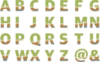 alfabeto inglés vector fuente carta diseño naturaleza color carta texto verde marrón