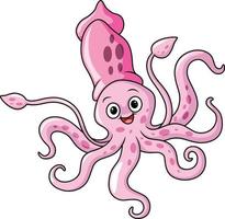 Cute pink squid cartoon on white background vector