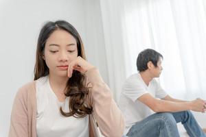 Divorce and quarrels. couples are desperate and disappointed after marriage. Husband and wife are sad, upset and frustrated after quarrels. distrust, love problems, betrayals. family problem. photo