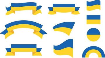 Ukrainian flag set and ribbons vector