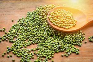 Mung beans or Green beans seed cereal whole grains on wooden spoon photo